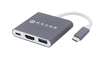Adaptador Multipuertos Naceb (Na-0111) Usb,Tipo C,Hdmi+Usb 3.0,Hd,Fhd,4K,Compatible Mac