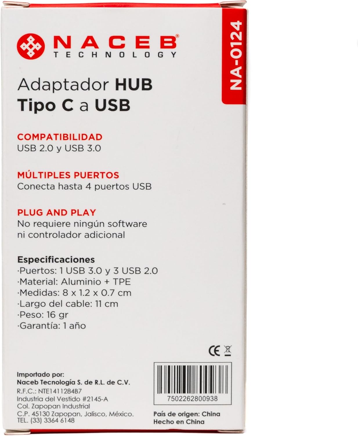 Adaptador Naceb (Na-0124) Hubconvertidor Tipo C4*Usb1*Usb A