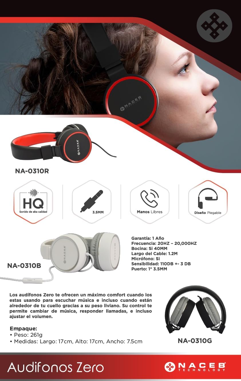 Audifonos Naceb (Na-0310B) Zerodiademaalambricamanos Libres3.5Blanco