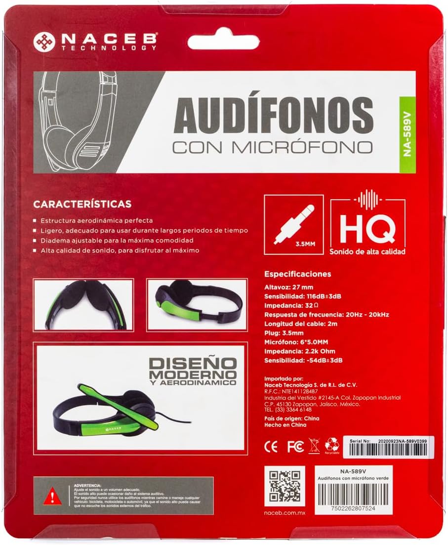 Audifonos Naceb (Na-589Ve) Diademamicrofono3.5Verde