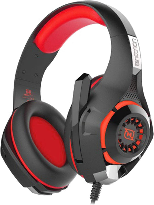 Audifonos Necnon (Nbhg-Viper-Rj) Gamer,Control Volumen,Led,Conector 3.5,Adaptador Doble 3.5,Rojo