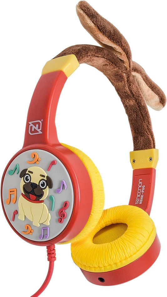 Audifonos Necnon (Nbhk-Pug) Kids Pug,Conector Y Puerto Aux Extra 3.5,Material No Toxico