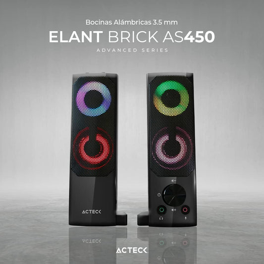 Bocinas Acteck (Ac-935258) Elant Brick As450,6W Rms,Aux 3.5,Alimentacion Usb,2.0 Canales,Negro