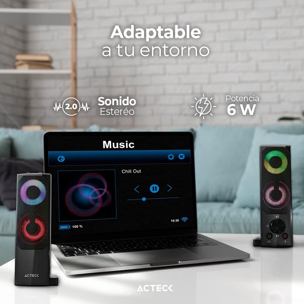 Bocinas Acteck (Ac-935258) Elant Brick As450,6W Rms,Aux 3.5,Alimentacion Usb,2.0 Canales,Negro