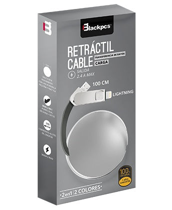 Cable Blackpcs (Ca-Retractil) V8/Lightning Plata 100 Cm 2.1A (Casmlpr-