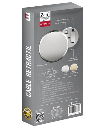 Cable Blackpcs (Ca-Retractil) V8/Lightning Plata 100 Cm 2.1A (Casmlpr-