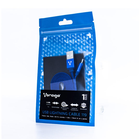 Vorago Cable De Carga Usb 2.0 A Macho - Lightning Macho, 1 Metro, Azul, Para Iphone/Ipad