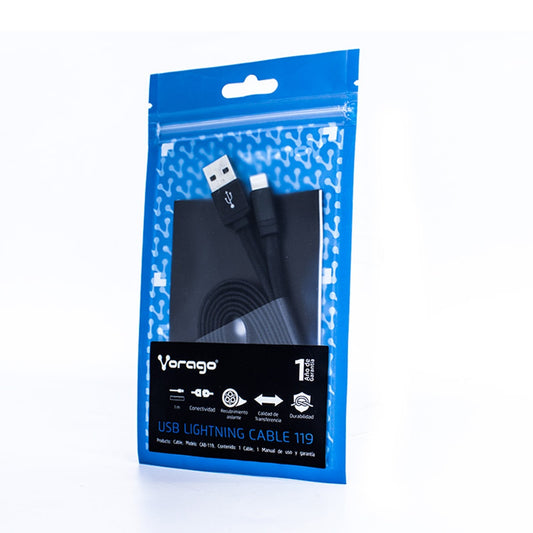 Vorago Cable De Carga Lightning Macho - Usb 2.0 A Macho, 1 Metro, Negro, Para Iphone/Ipad/Ipod