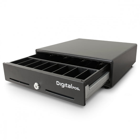 Cajon De Dinero Digitalpos (Dig-330 Eco) Riel Plastico,4 Billetes, 8 Monedas, 4.5Kg, Negro