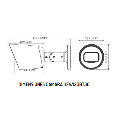 Camara Bullet Dahua (Dh-Hac-Hfw1200Tn-0360B) 1080P, 90 Grados, Lente 3.6Mm, Ir 30M, Ip67, Metal, Tvi