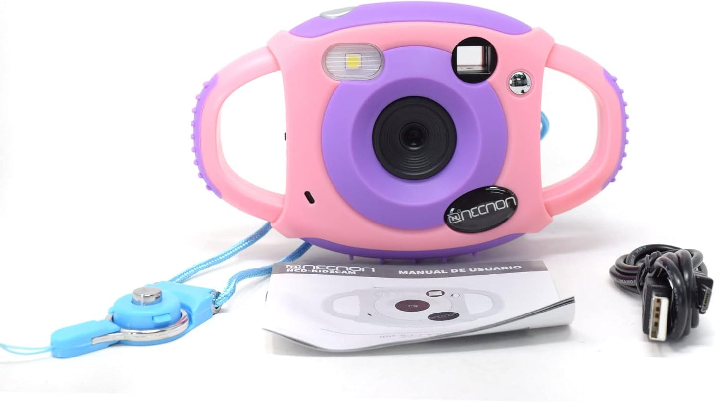 Camara Digital Infantil Necnon (Ncd-Kidscam-Rs)8Mp,Resiste Impactos,Rosa/Morado.
