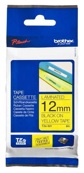 Cinta Brother Tze631 Laminada Estandar Negro-Amarillo 12Mm X 8M Tze631