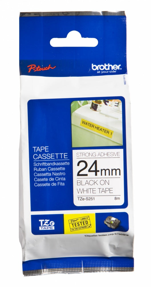 Cinta Brother Tzes251 Laminada Extra Adh Negro-Blanco 24Mm X 8M Tzes251