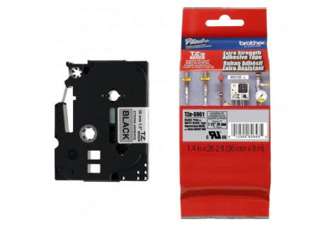 Cinta Brother Tzes961 Negro Sobre Plata Mate 36Mm X 8M Tzes961