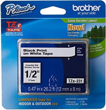 Cinta Brother Tze231 Negro En Blanco, 12Mm X 8M