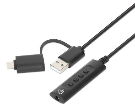 Convertidor Usb A/Usb C A Tarjeta De Sonido+Control Manhattan 153560