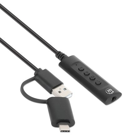 Convertidor Usb A/Usb C A Tarjeta De Sonido+Control Manhattan 153560
