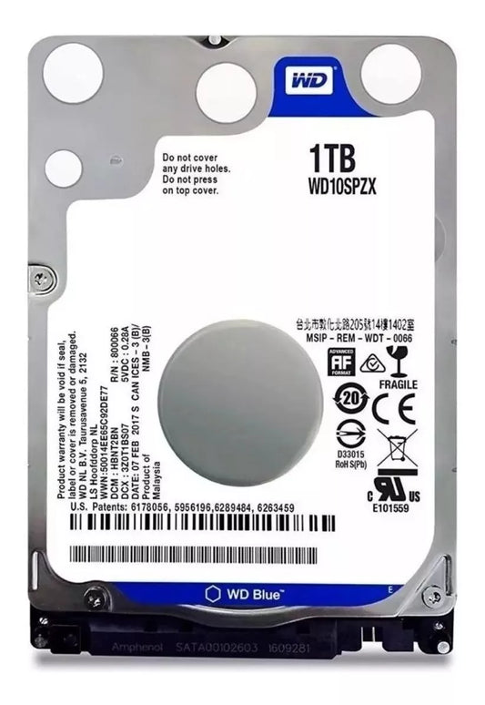 Disco Duro Wd 2.5" 1Tb (Wd10Spzx) Blue, 7Mm, 5400Rpm, 8Mb, Sata3