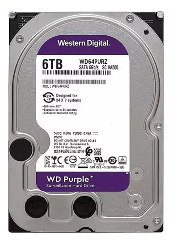 Disco Duro Wd 3.5" 6Tb (Wd64Purz) Purple, 5400 Rpm, 256Mb, Sata3