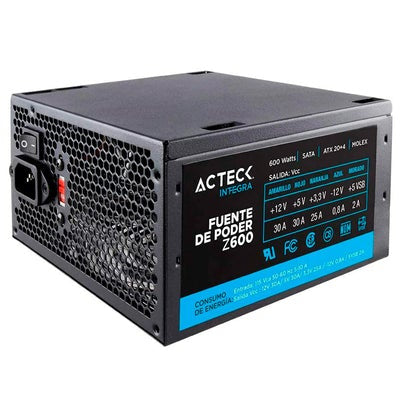 Fuente De Poder Acteck (Es-05003)Ft-600,600W,24 Pines,3 Sata,2 Molex,1 Floppy,Vent 120Mm