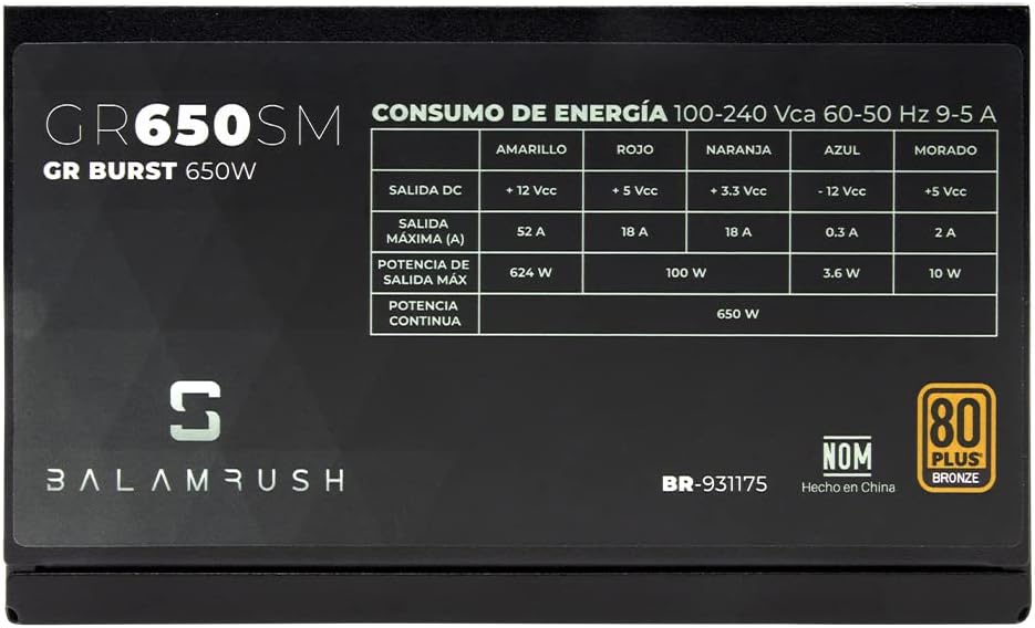 Fuente De Poder Balam Rush (Br-931175) Gr650,650W,80 Plus Bronze,5 Sata,Semi Modular,Vent 120Mm