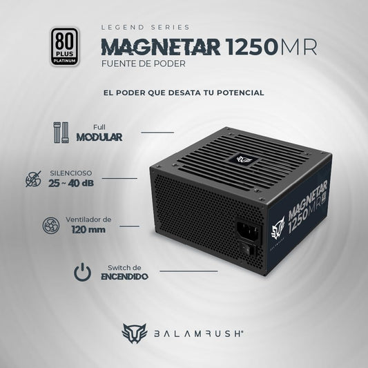 Fuente De Poder Balam Rush (Br-937610) Magnetar 1250W,80 Plus Platino,Full Modular,Vent 120Mm,Negro