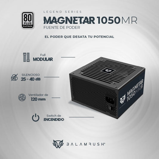 Fuente De Poder Balam Rush (Br-937634) Magnetar 1050W,80 Plus Platino,Full Modular,Vent 120Mm,Negro