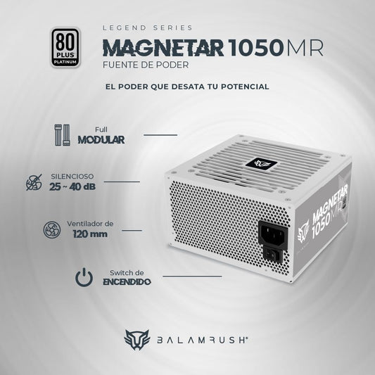 Fuente De Poder Balam Rush (Br-937641) Magnetar 1050W,80 Plus Platino,Full Modular,Vent 120Mm,Blanco