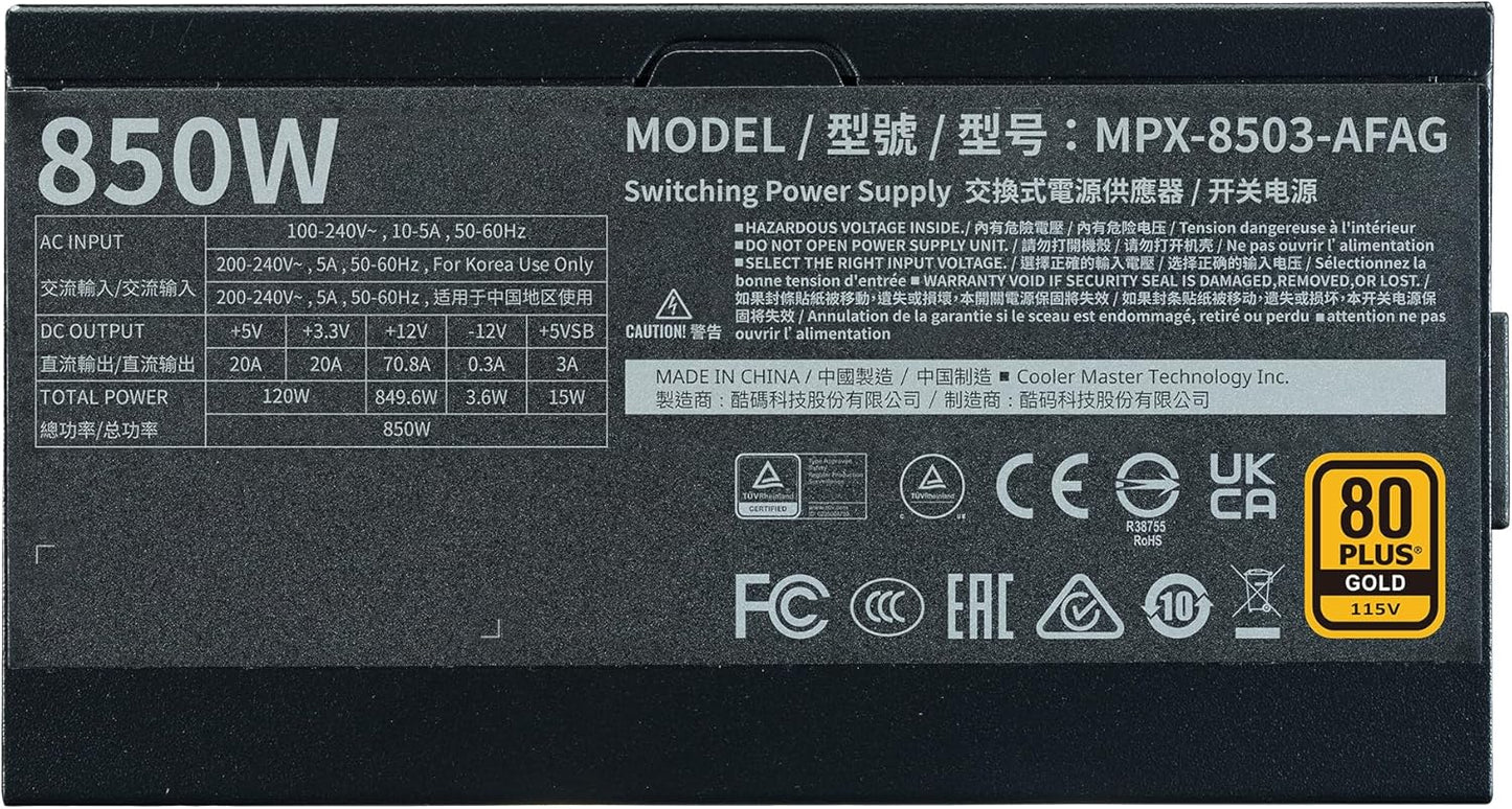 Fuente De Poder Cooler Master (Mpx-8503-Afag-Bus)Xiii Gold 850Pcie580 Goldmodularpfc Actatx3.0