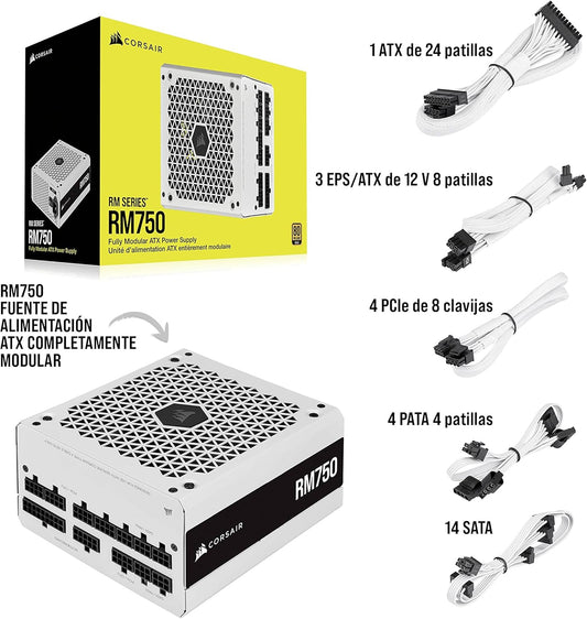 Fuente De Poder Corsair (Cp-9020231-Na) Rm750 750W Full Modular Blanca 80 Plus Gold