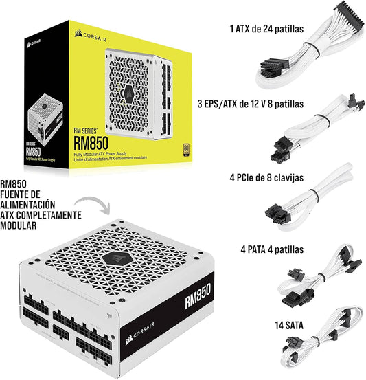 Fuente De Poder Corsair (Cp-9020232-Na) Rm850 850W Full Modular, Blanca, 80 Plus Gold