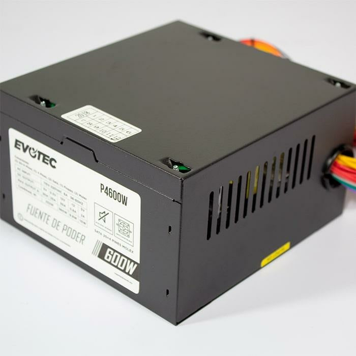 Fuente De Poder Evotec (P4600W) 600W/24P/2 Sata/Atx, Empaque Individual.