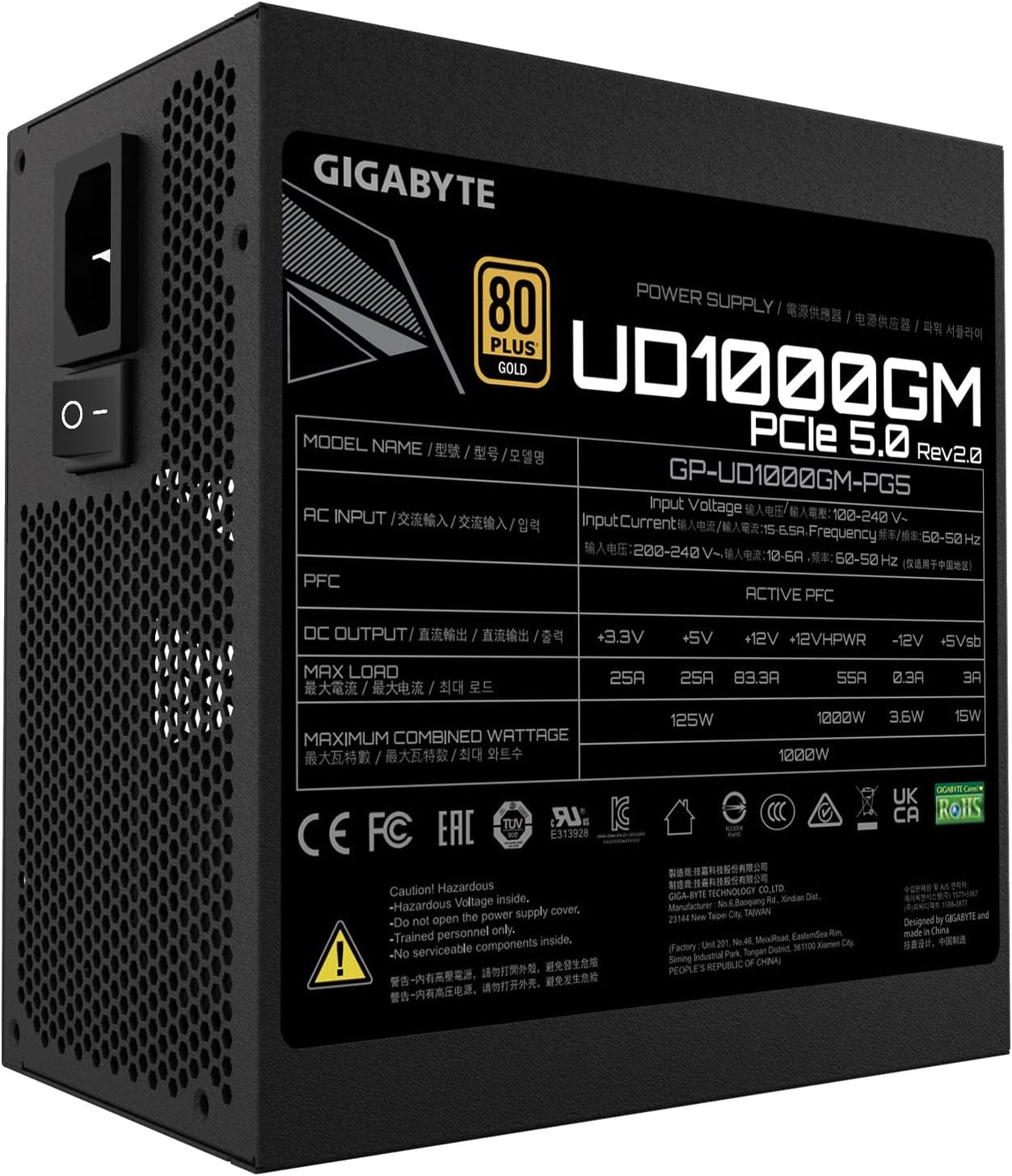 Fuente De Poder Gigabyte (Gp-Ud1000Gm-Pg5) 1000W,Modular, Ultra Durable, 80 Plus Gold