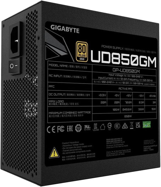 Fuente De Poder Gigabyte (Gp-Ud850Gm) 850W, Modular, Ultra Durable, 80 Plus Gold