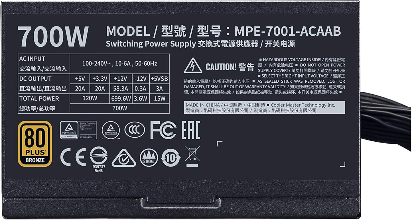 Fuente De Poder Cooler Master (Mpe-7001-Acaab-Us)Mpe 700W,80 Plus Bronce,Pfc Activo, Estandar