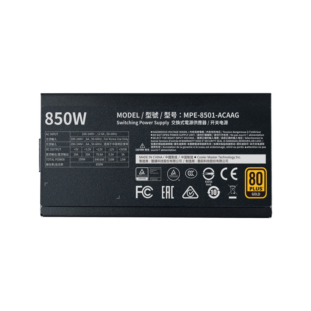 Fuente De Poder Cooler Master (Mpe-8501-Acaag-U2)Mpe 850W,80 Plus Oro, 2*Eps, Estandar