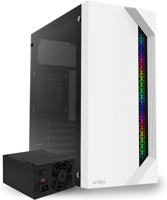 Gabinete Acteck (Ac-935708) Viken Gm434,Micro Atx,Fuente 500W,2*Usb 2.0,Rgb,Cristal Temp,Blanco