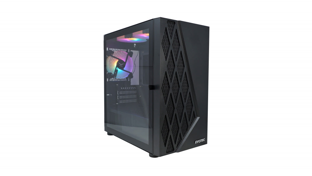 Gabinete Evotec (Ev-1018) Taipei Crist Temp,Micro-Atx,Mini Atx,2*Usb 2.0,Usb 3.0,Ssd 2.5,3*Fan Rgb,N