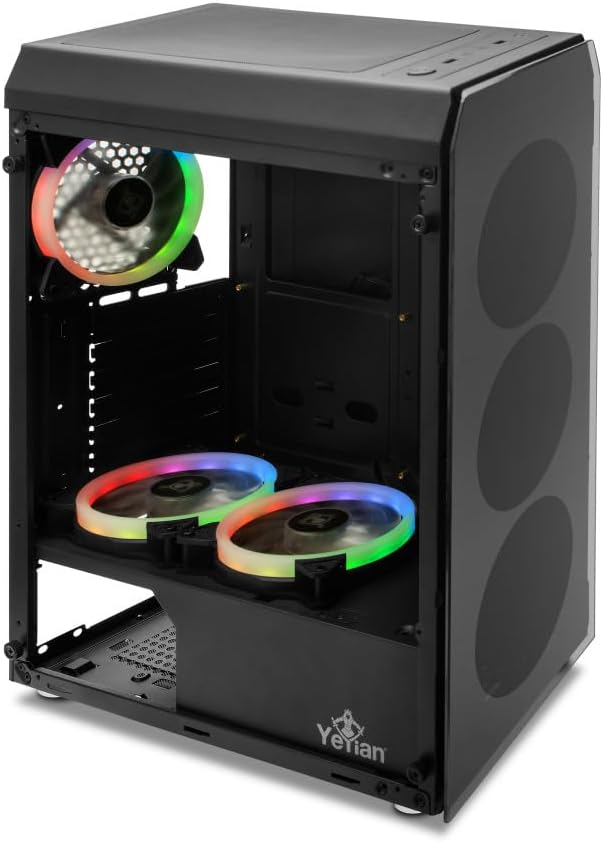 Gabinete Yeyian (Ych-Mta7-01Bk) Krypton,Micro Atx,3*Fan 120Mm,Argb,Cristal Templado,Sin Fuente,Negro