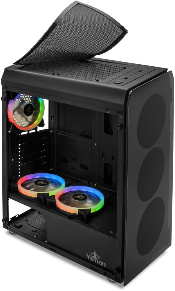 Gabinete Yeyian (Ych-Mta7-01Bk) Krypton,Micro Atx,3*Fan 120Mm,Argb,Cristal Templado,Sin Fuente,Negro