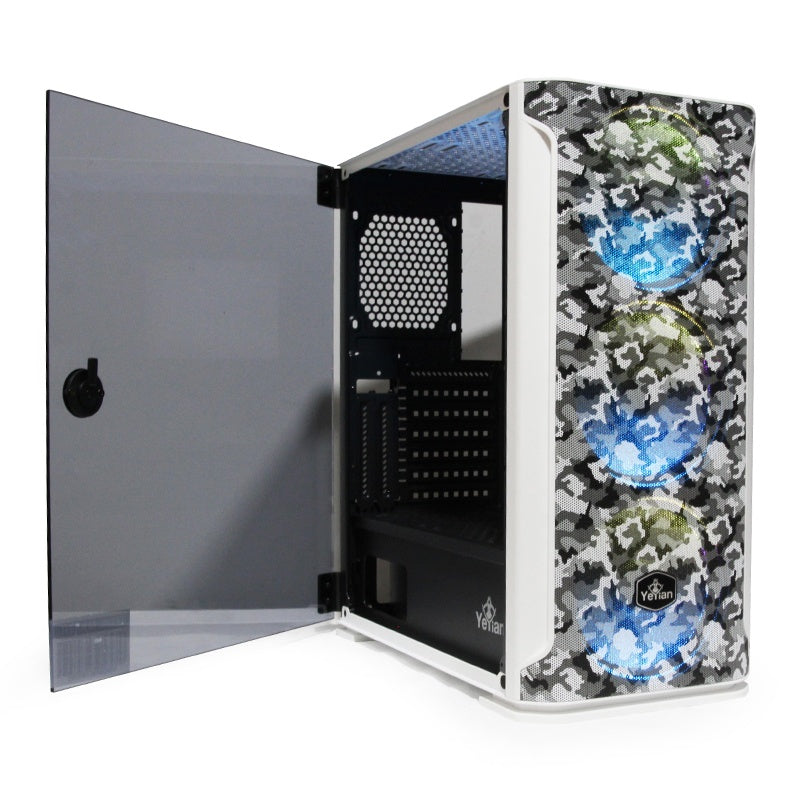Gabinete Yeyian (Ygh-49704) Hollow,Micro Atx,3*Fan Rgb 120Mm,Cristal Templado,Sin Fuente,Blanco