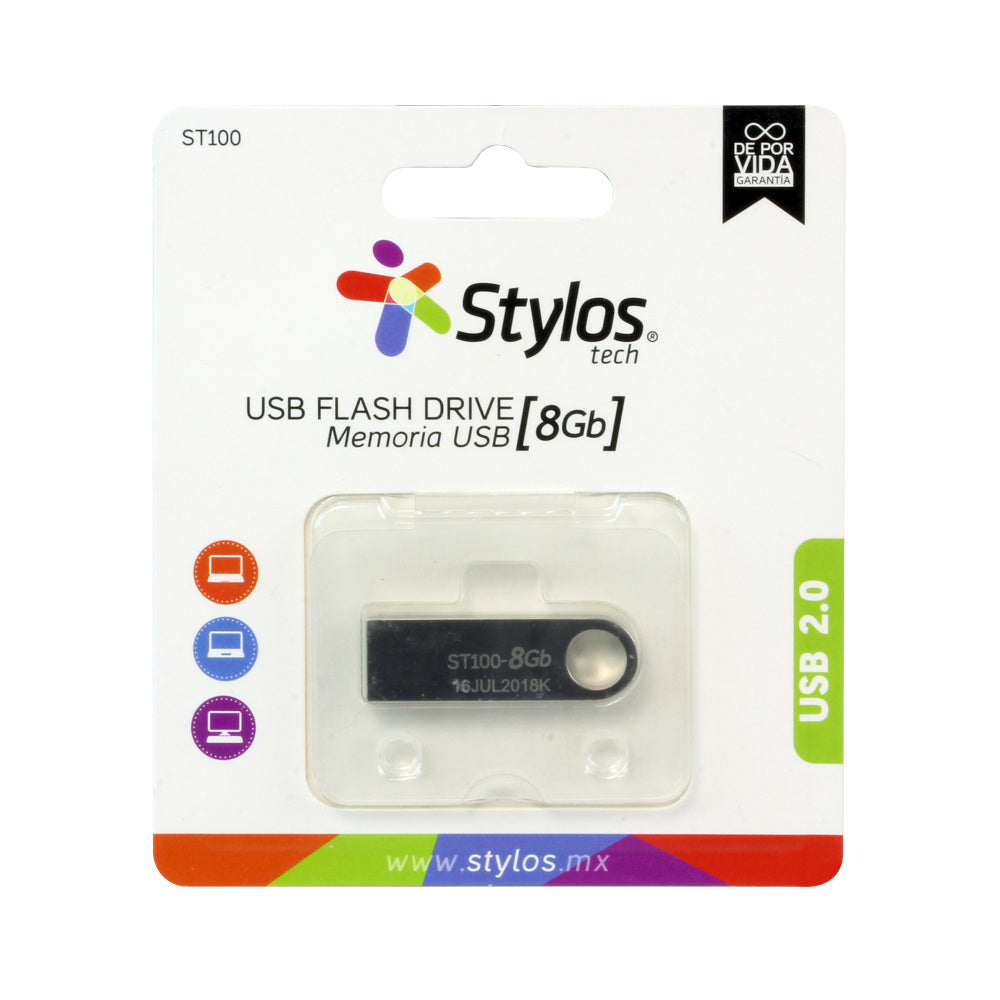 Memoria Usb Stylos (Stmusb1B) 8Gb St100 Usb 2.0 Metal Plata