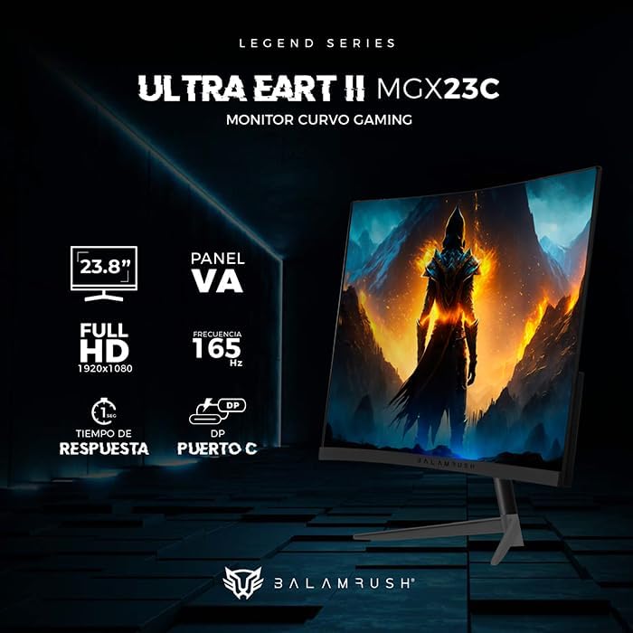 Monitor 23.8" Balam Rush (Br-938327) Ultra Earth Ii Mgx23C,1920*1080,165Hz,1Ms,Hdmi,Dp,Curvo,Negro