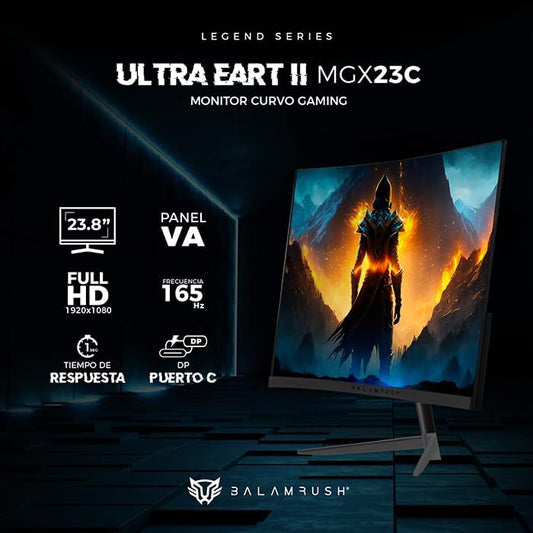 Monitor 23.8" Balam Rush (Br-938327) Ultra Earth Ii Mgx23C,1920*1080,165Hz,1Ms,Hdmi,Dp,Curvo,Negro