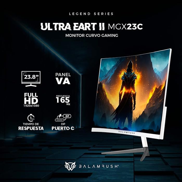 Monitor 23.8" Balam Rush (Br-938334) Ultra Earth Ii Mgx23C,1920*1080,165Hz,1Ms,Hdmi,Dp,Curvo,Blanco