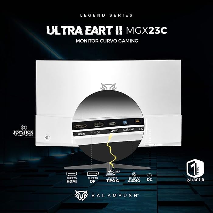 Monitor 23.8" Balam Rush (Br-938334) Ultra Earth Ii Mgx23C,1920*1080,165Hz,1Ms,Hdmi,Dp,Curvo,Blanco