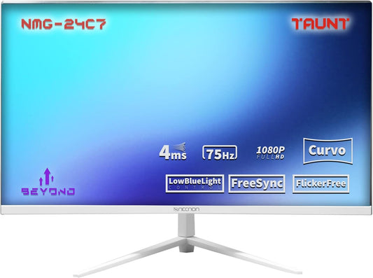 Monitor Gaming Led 23.8" Necnon (Nmg-24C7-Bl) 1920X1080,Curvo,Full Hd,Hdmi,Vga,75Hz,4Ms,Blanco
