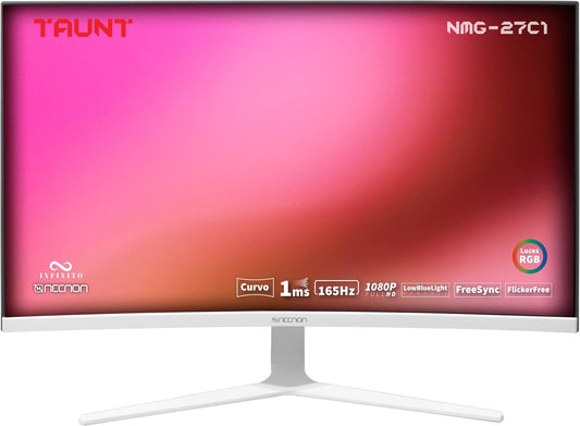 Monitor Gaming Led 27" Necnon (Nmg-27C1-Bl) 1920X1080, Curvo, 165Hz, 1Ms, Rgb, Hdmi, Vga, Dp, Blanco
