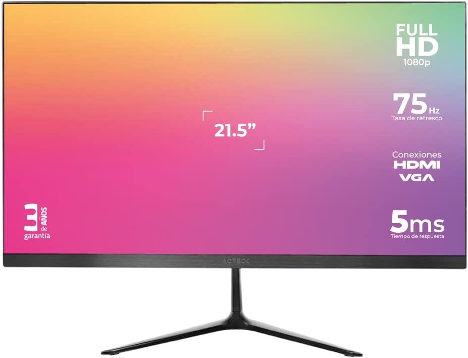 Monitor Led 21.5" Acteck (Ac-933858) Sp215,1920*1080,75Hz,5Ms,Hdmi,Vga,Dc,Inclinacion,Negro