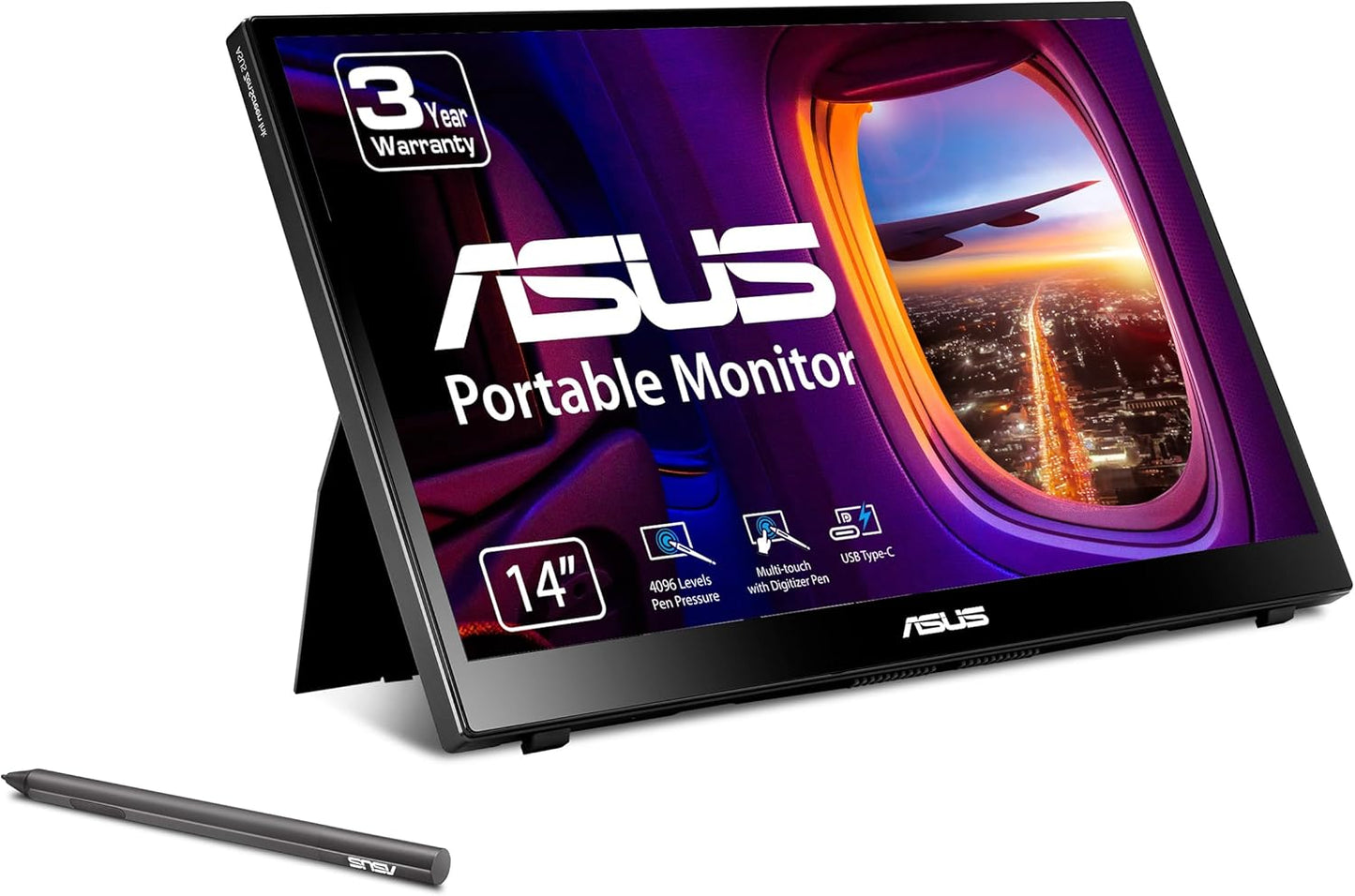 Monitor Portatil Asus 14" (Mb14Ahd) Touch 10Puntos,1920X1080,Stylus Pen,Usb-C,Socket Tripie